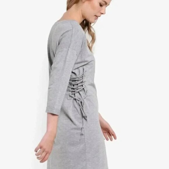 Topshop Lace Up Gray Mini Dress Size 4 - Picture 3 of 11